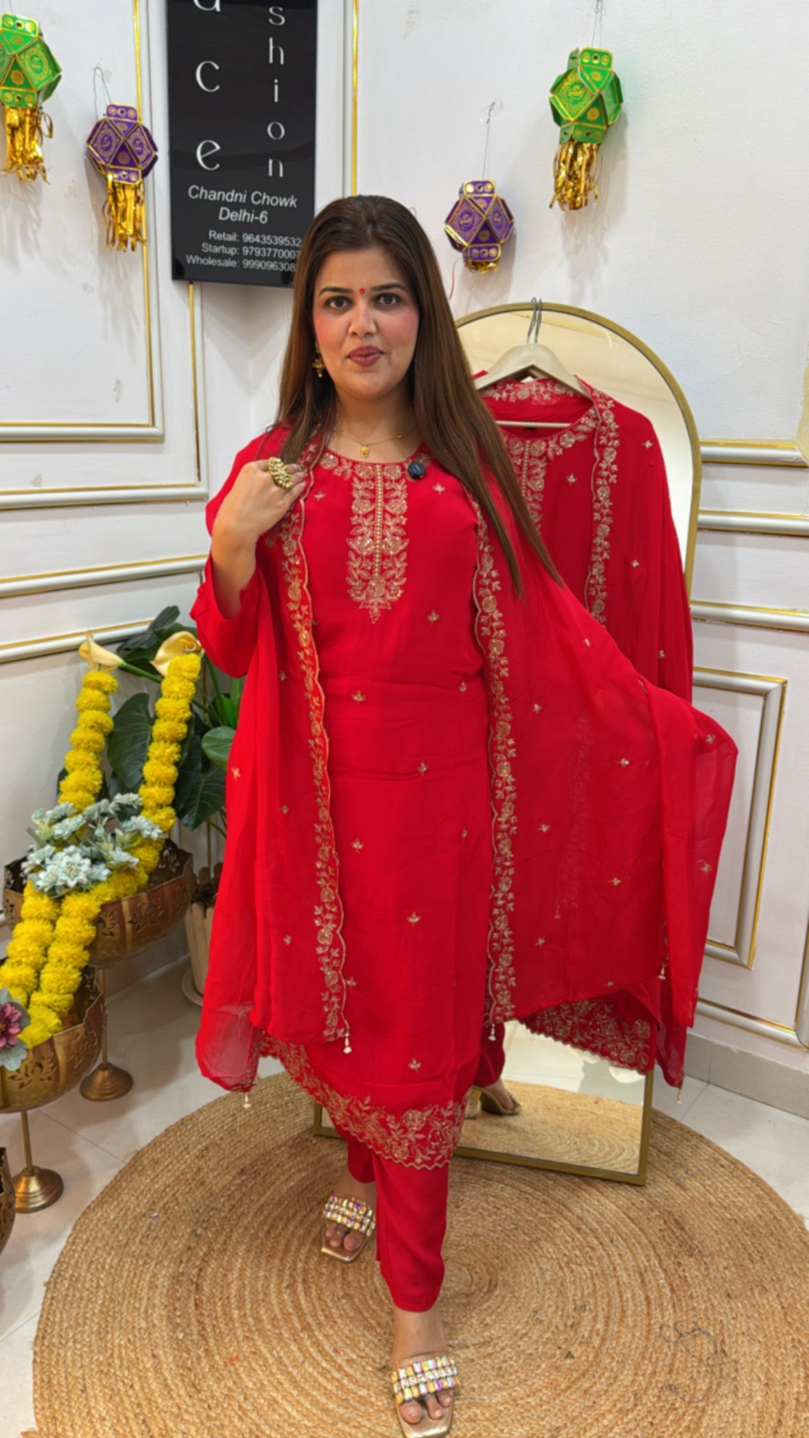 Ready to wear karwa Chauth special pure crepe beautiful suit  GF667
